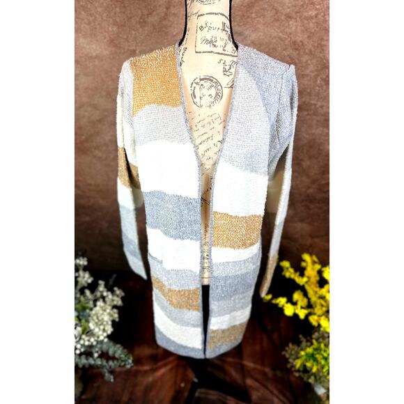 Fortune & Ivy Layla Seamless Open Cardigan Cream,Tan & Grey L - Picture 7 of 12